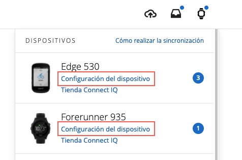 Garmin configuración dispositivo